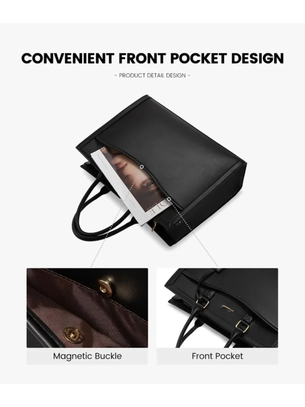 Stylish Laptop Tote Bag for Women | Large PU Leather Work Bag with Cup Holder